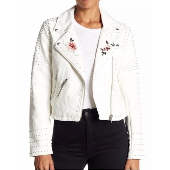 Blank NYC White Faux Leather Motorcycle Jacket with Floral Print - Picture 6 of 12